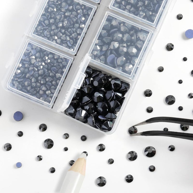 BEADSLAND Hotfix Rhinestones 3960pcs, Rhinestone for Clothes, Hot Fix Crystals Rhinestones with Tweezers and Wax Pencil Kit,Mixed 5 Sizes, SS6-SS30, Jet Hematite - Image 3